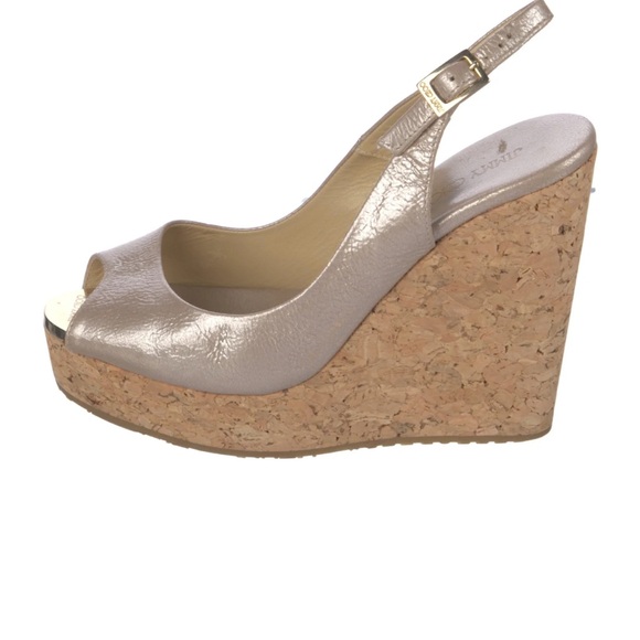 Jimmy Choo Shoes - Jimmy Choo Prova Metallic Slingback Peep Toe Wedge Sandals